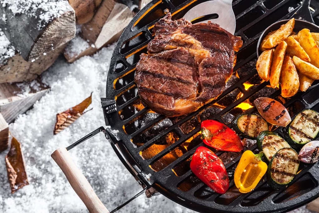 Tasty food being prepared with some winter grilling in Ontario