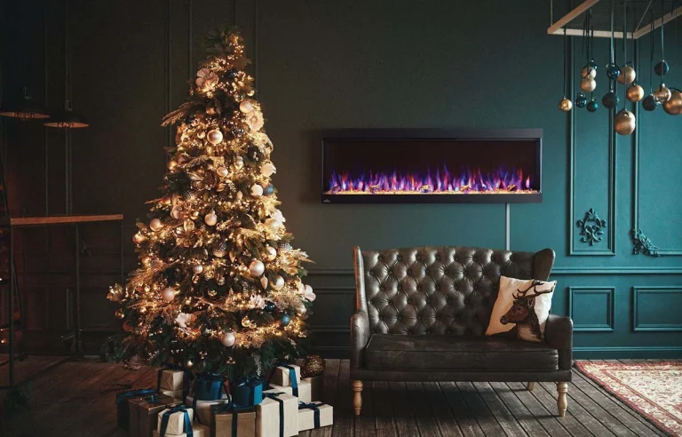 Napoleon Electric fireplace with a lavishly decorated Christmas Tree