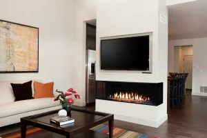 Multi Sided Fireplace in a Living Room