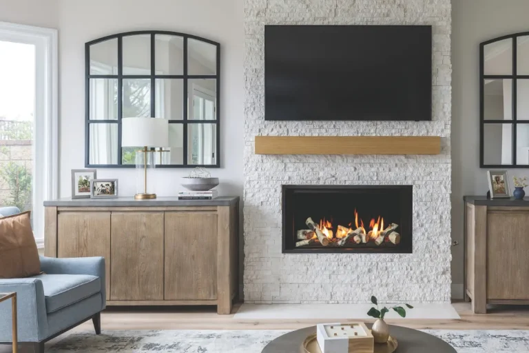 A fireplace that is centred to warm the home.