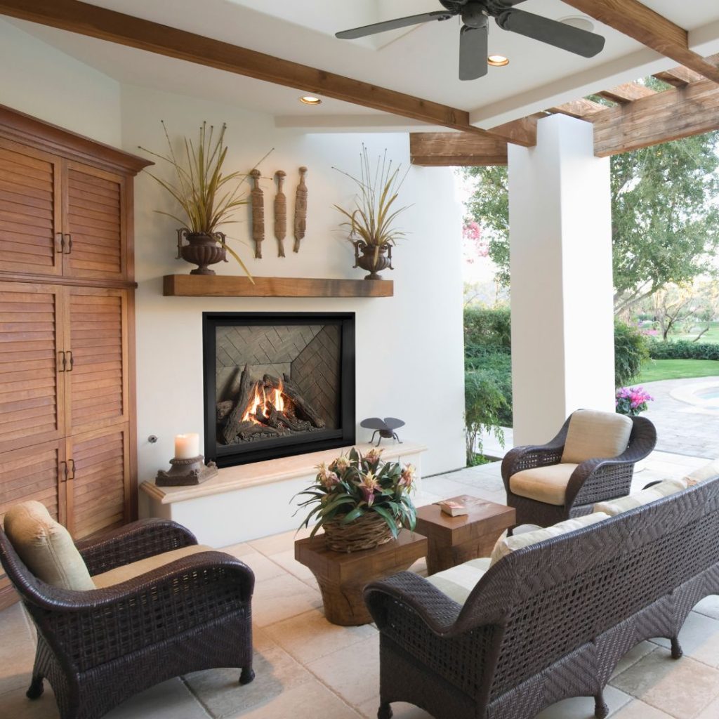 Outdoor seating area with Valor H6 Fireplace